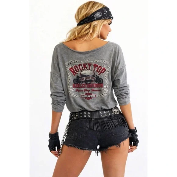 HARLEY DAVIDSON Grey Pigeon Forge Graphic Top - Picture 2 of 7